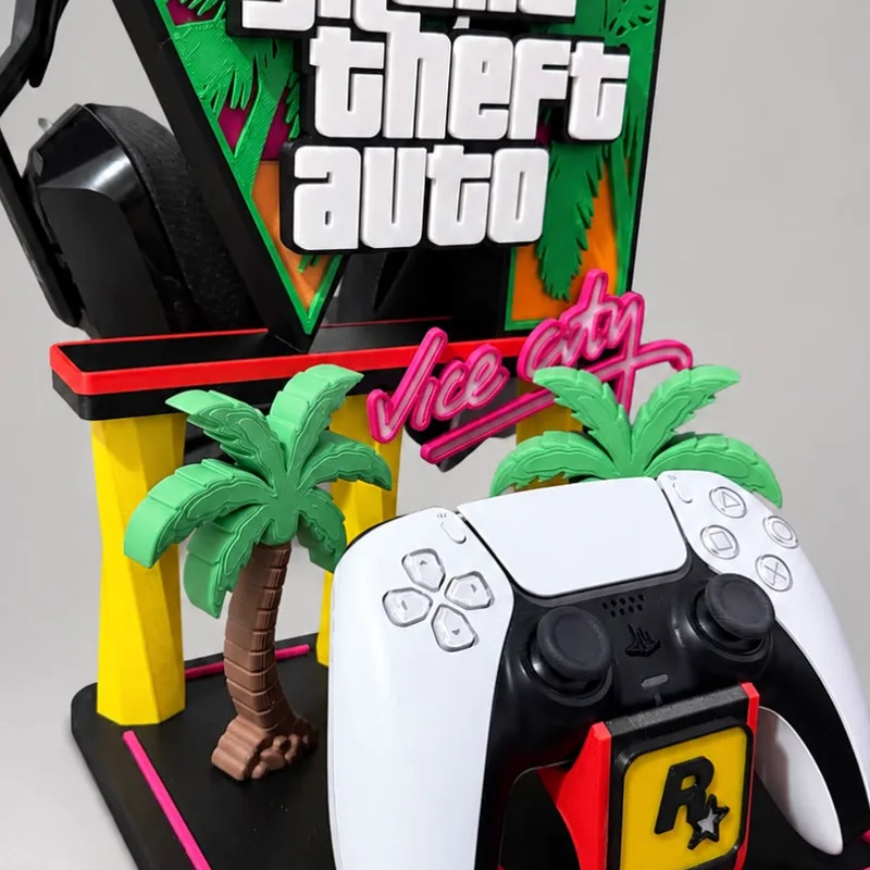پایه هدست و دسته ps5 و ایکس باکس طرح GTA 6، نمای ۱