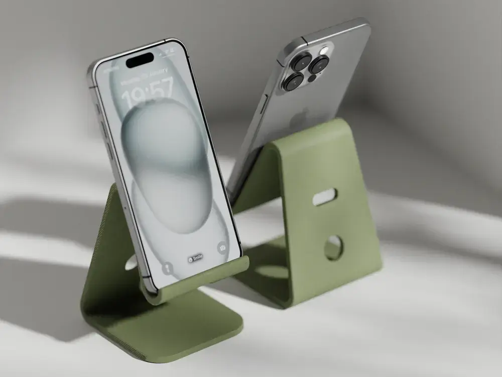 پایه گوشی رومیزی مینیمال با شکاف کابل شارژر، نمای ۱